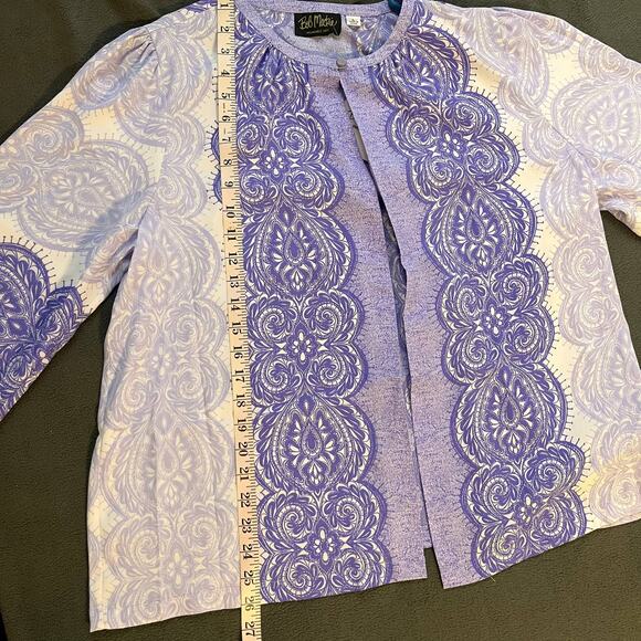 Bob Mackie Wearable Art Cardigan Sz Large Purple Paisley Sheer Lightweight Top - Picture 7 of 9